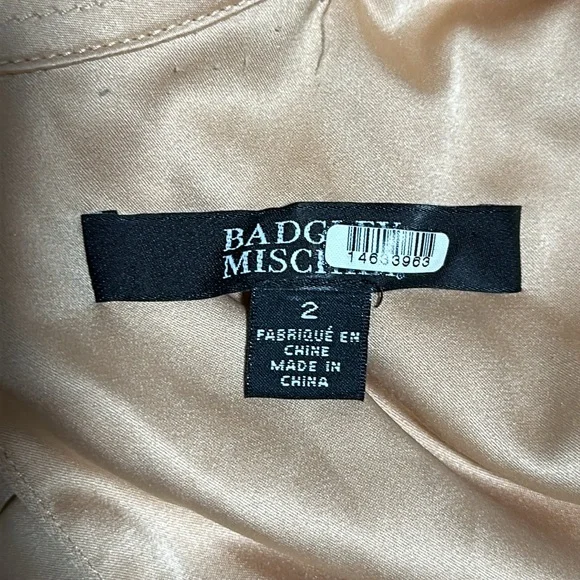 Badgley Mischka champagne satin blouse shirt top XS 2 Rent the runway repair - Picture 11 of 13